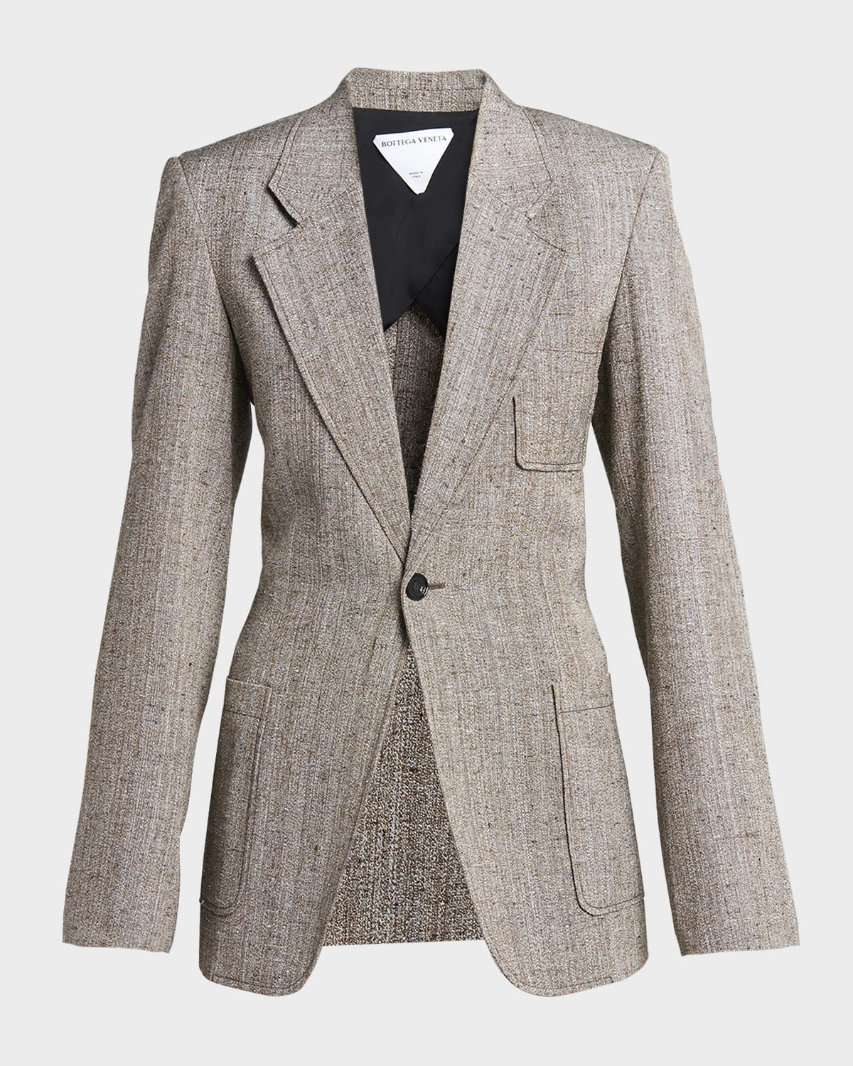 Bottega Veneta Knotted Melange Viscose Blazer Jacket In Brownmulti