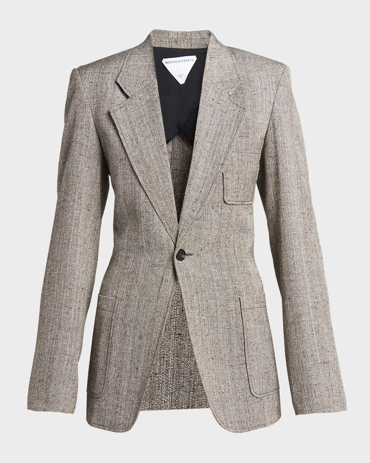 Shop Bottega Veneta Knotted Melange Viscose Blazer Jacket In Brownmulti