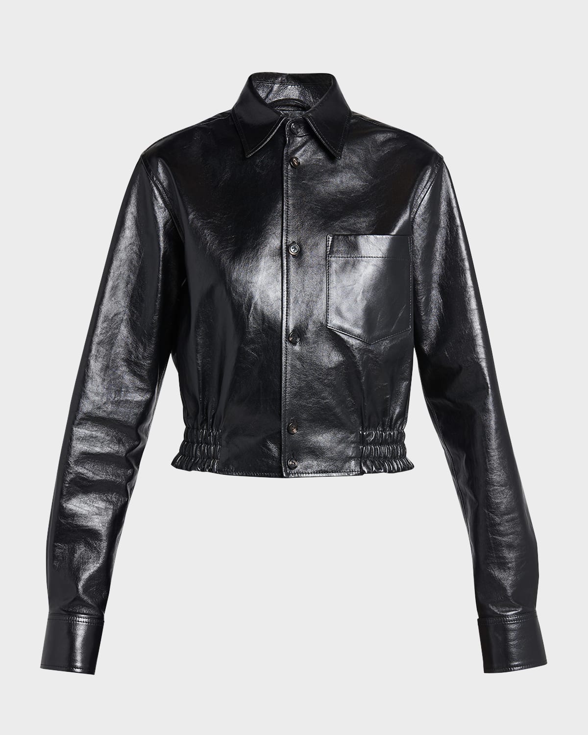 Shop Bottega Veneta Smooth Nappa Leather Short Jacket In Nero