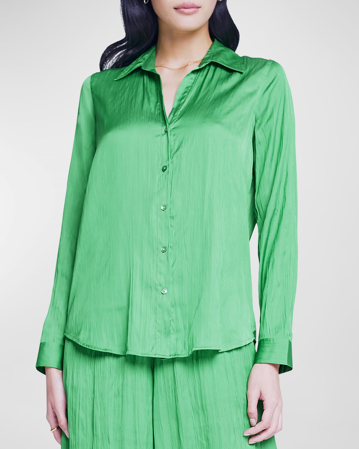 Shop L Agence Nina Crinkled Satin Blouse In Bright Green