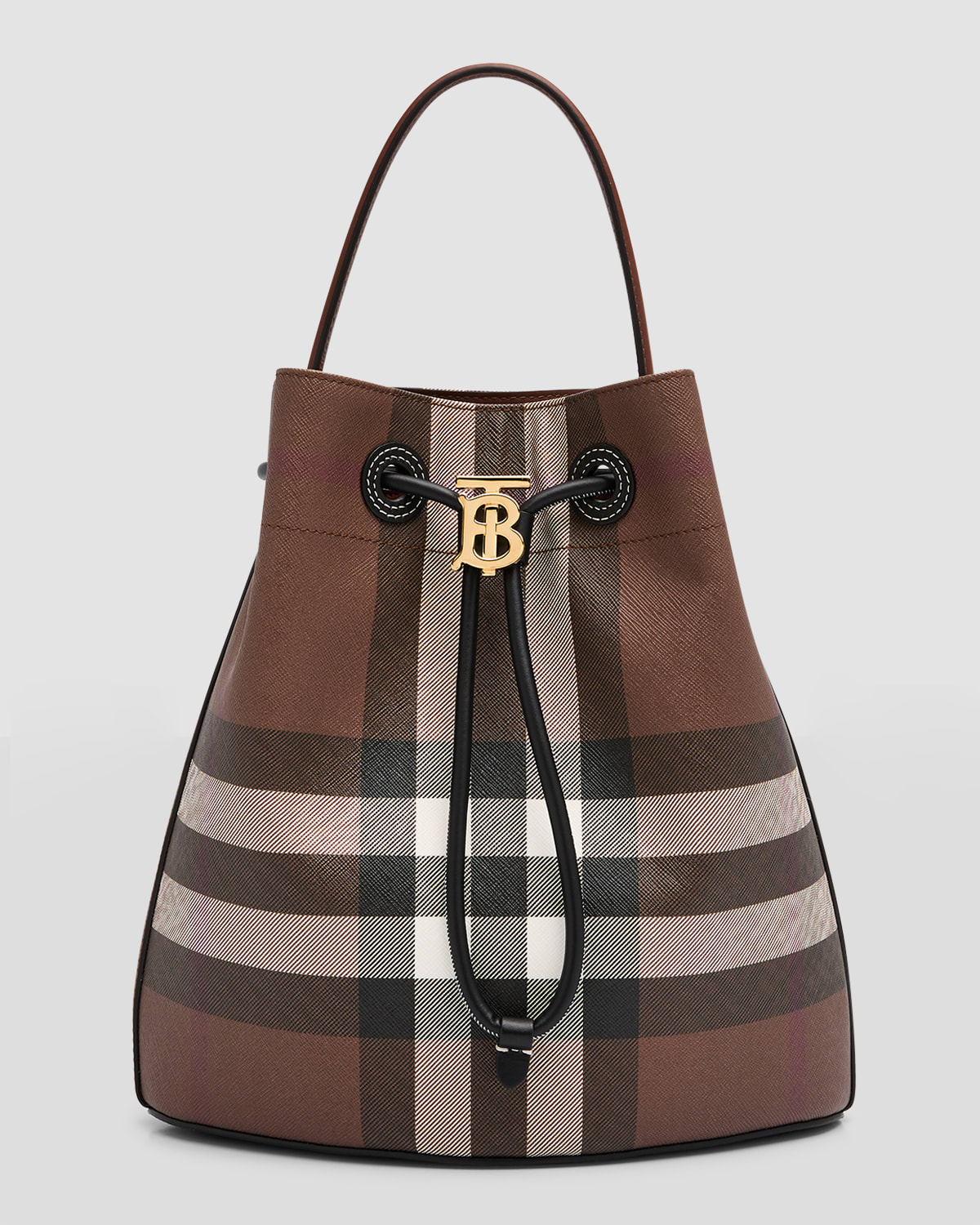 Check and Leather Medium Elizabeth Bag in Dark Birch Brown - Women