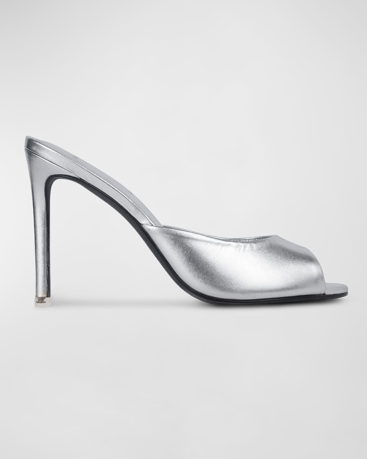 Shop Black Suede Studio Metallic Leather Peep-toe Mules In Silver Metallic