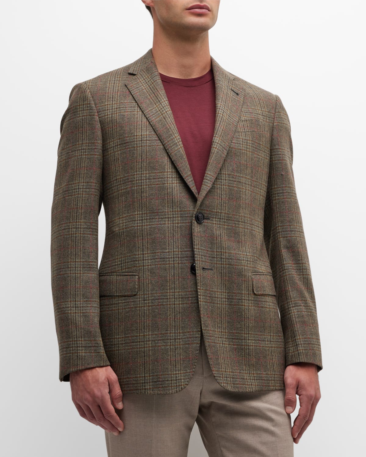 Giorgio Armani Men's Plaid Wool-cashmere Blazer In Multi
