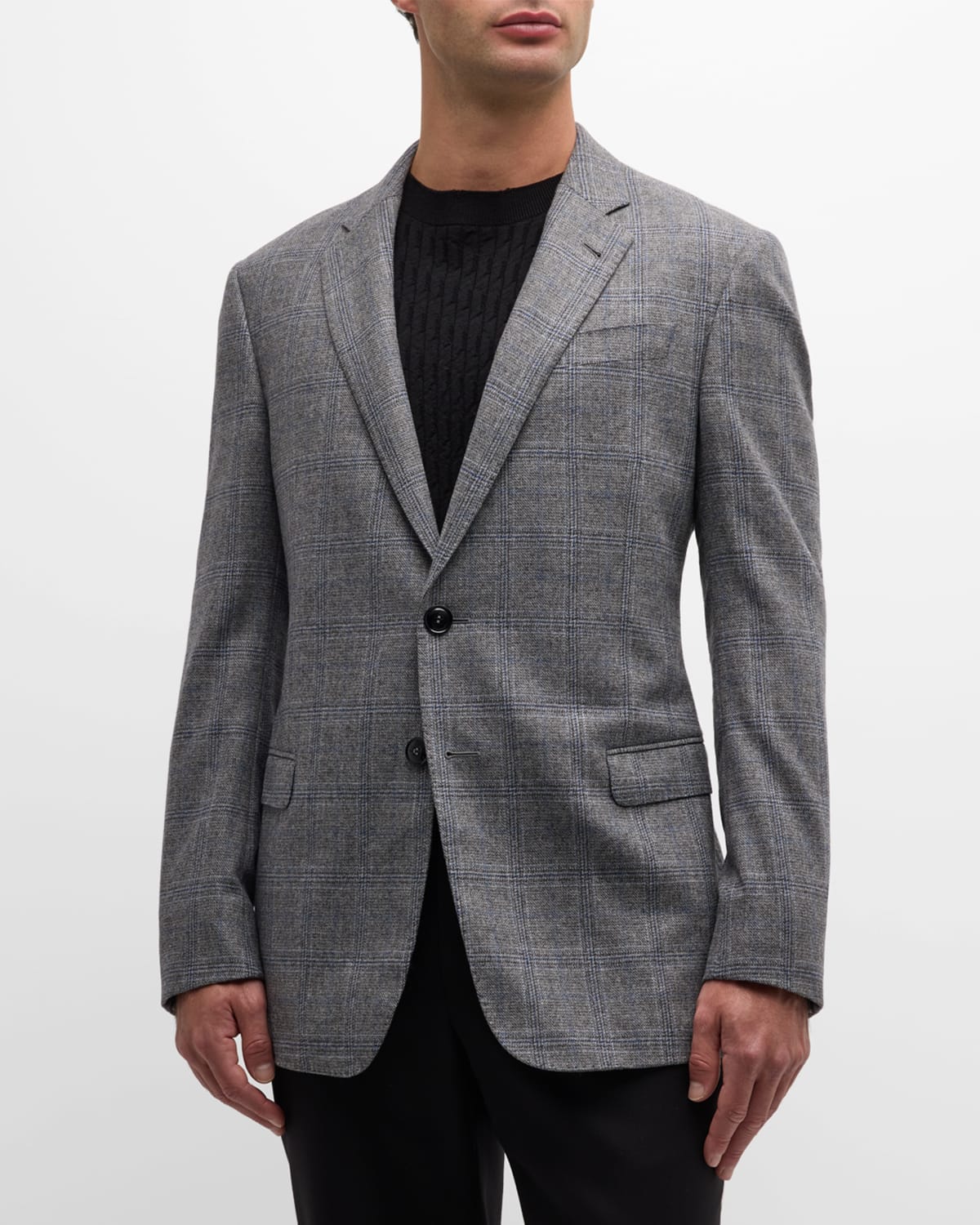 Shop Giorgio Armani Men's Windowpane Wool-cashmere Blazer In Solid Medium Grey
