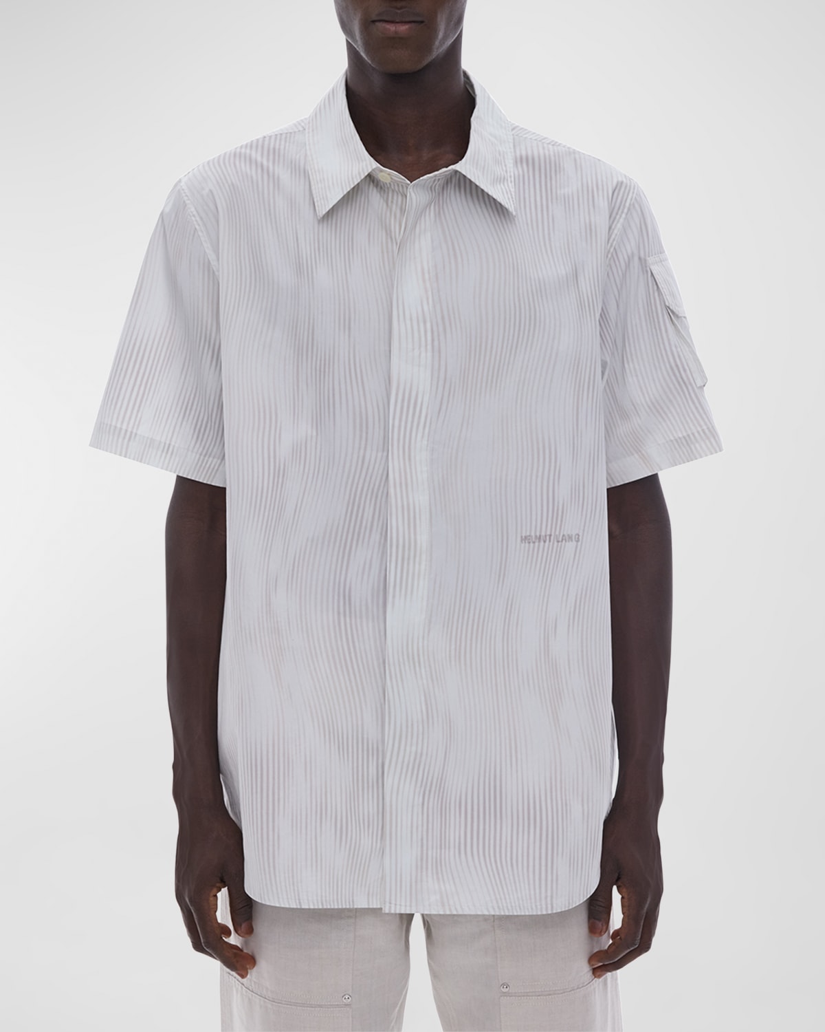Shop Helmut Lang Men's Printed Sport Shirt With Sleeve Pocket In White