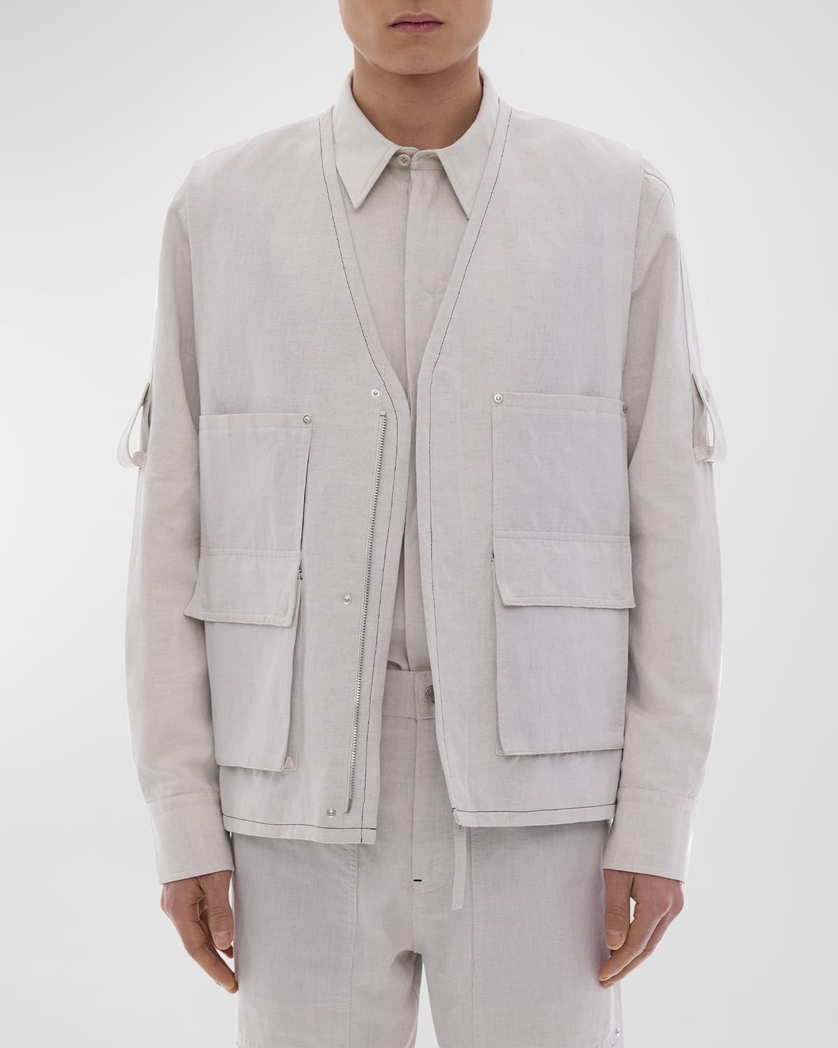 HELMUT LANG MEN'S LINEN-BLEND TWILL CARGO waistcoat