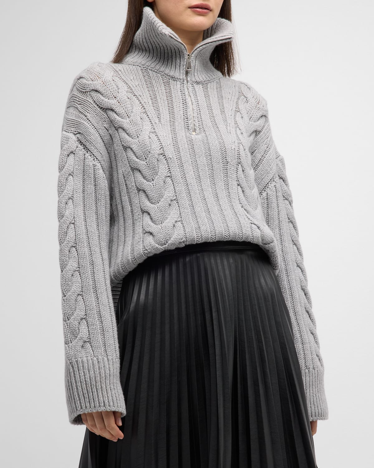Moncler Cashmere Cable-knit Quarter-zip Sweater In Grey