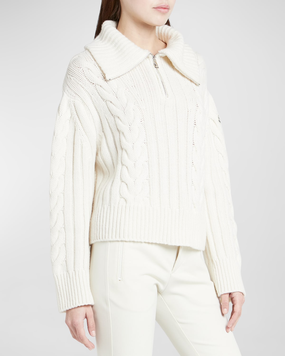Moncler Cashmere Cable-knit Quarter-zip Sweater In Ivory