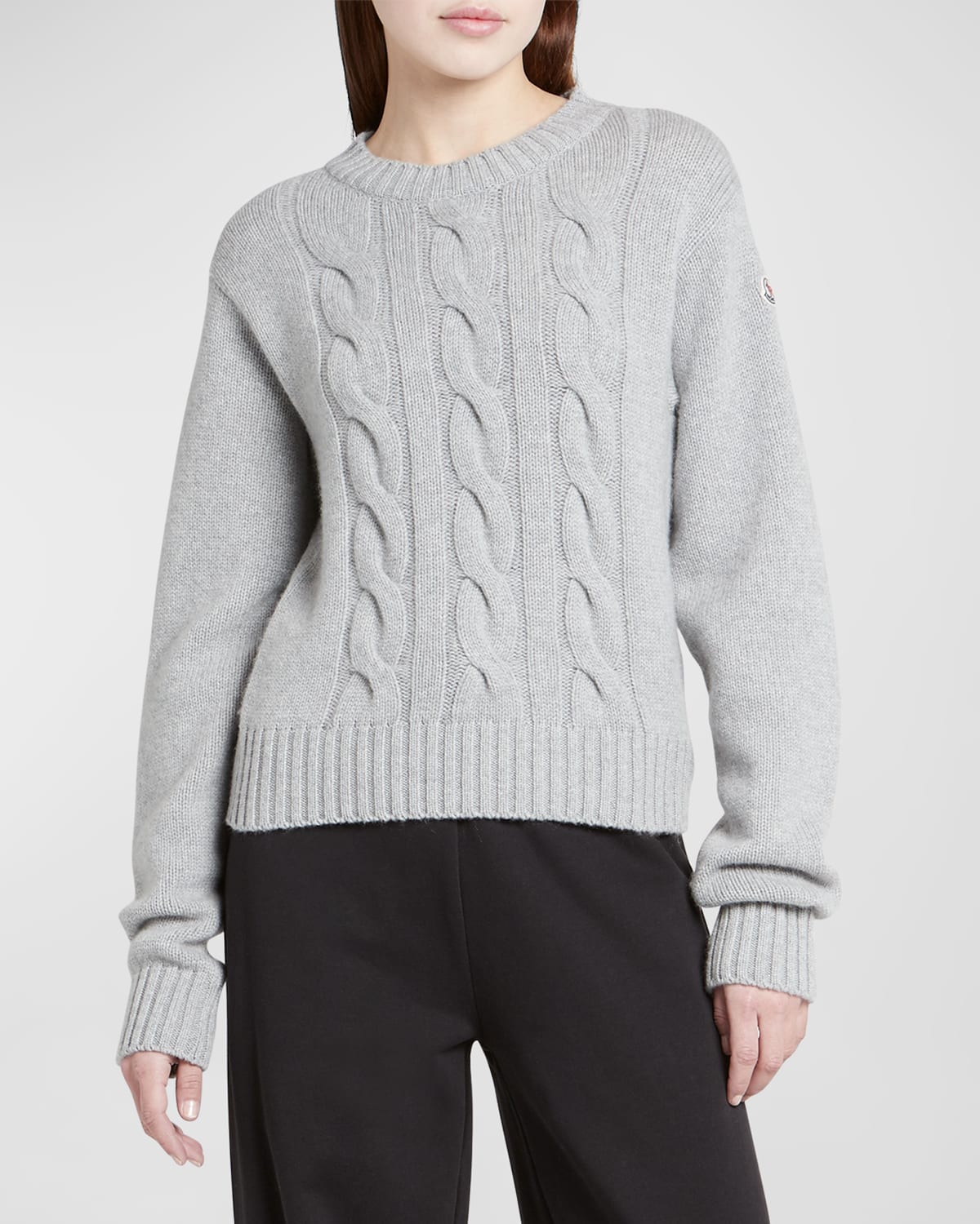 Moncler Cashmere Cable-knit Crewneck In Grey