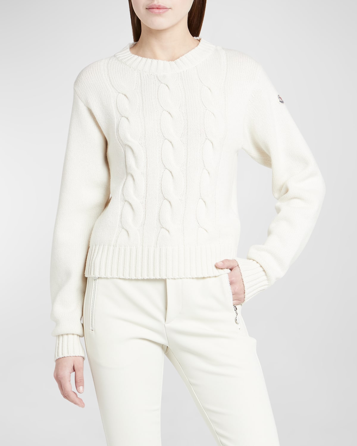 Moncler Cashmere Cable-knit Crewneck In Ivory