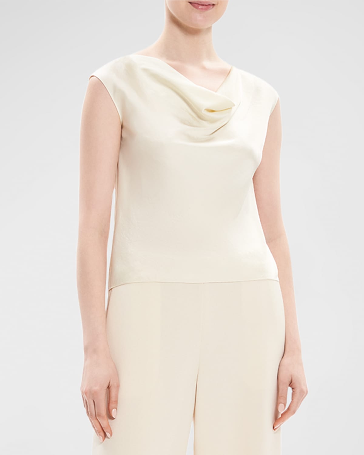 Theory Regal Scoop-neck Wool-blend Top In Rice