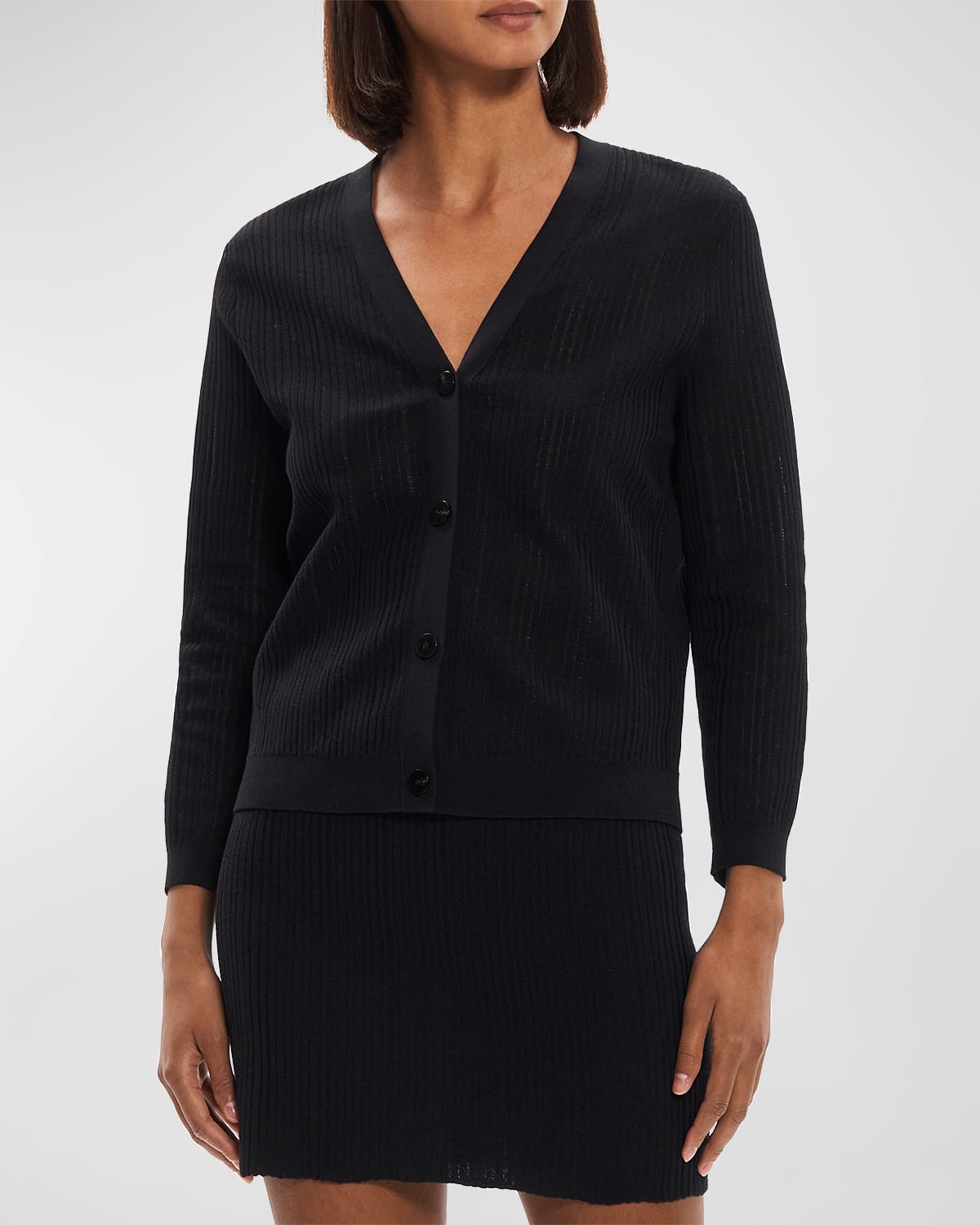Theory Cotton Rib Knit Shrunken Cardigan In Iv