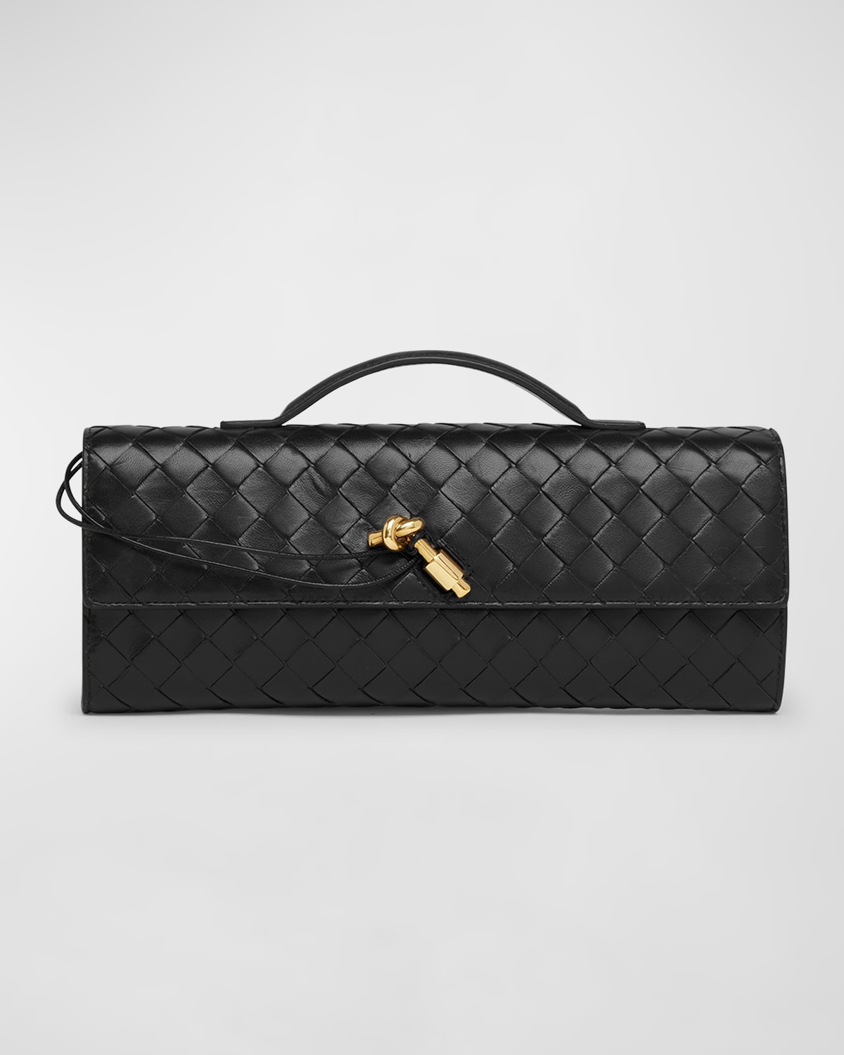 Bottega Veneta Long Andiamo Clutch Bag With Handle In Black