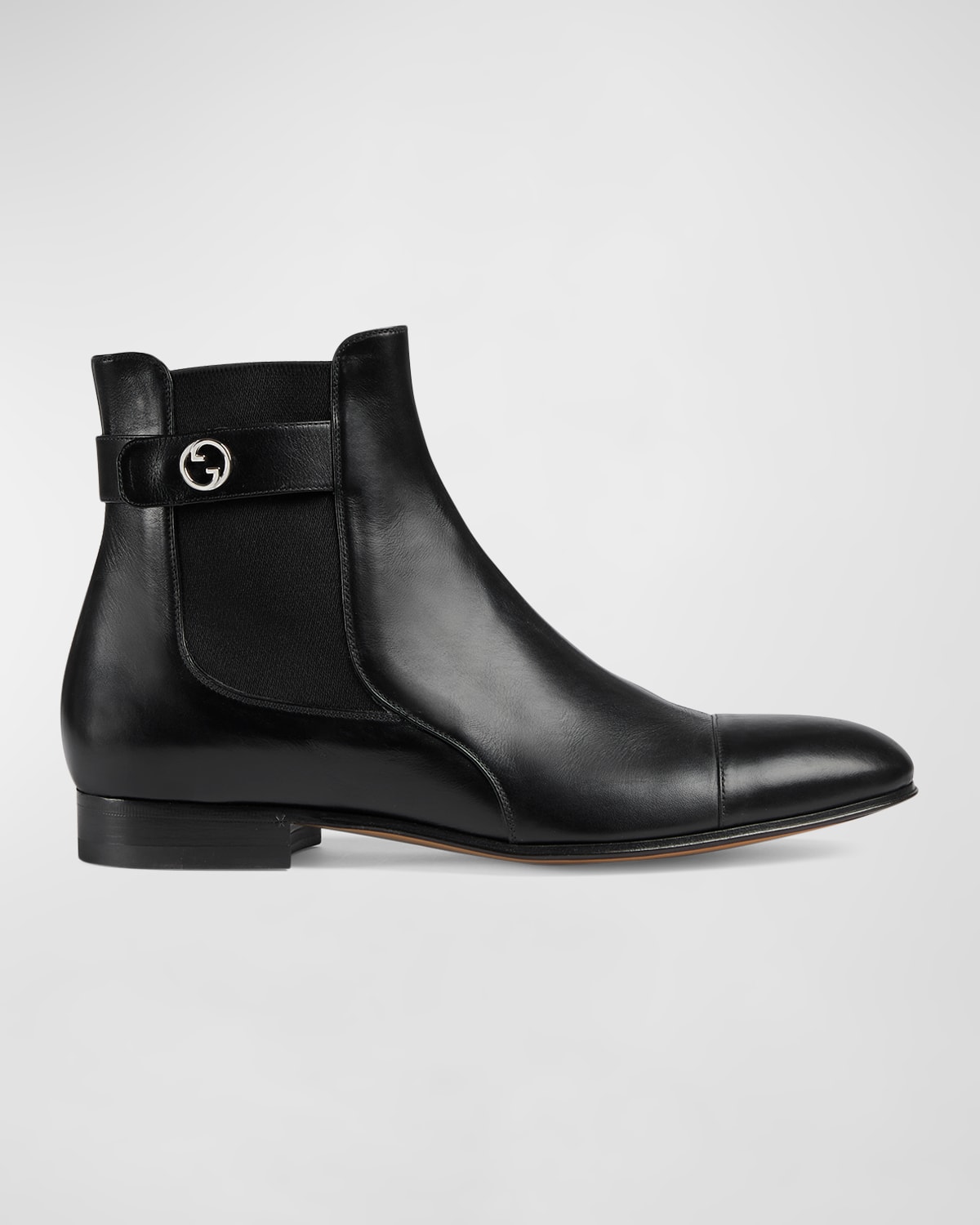Gucci Men's Blondie Leather Buckle Chelsea Boots In Black