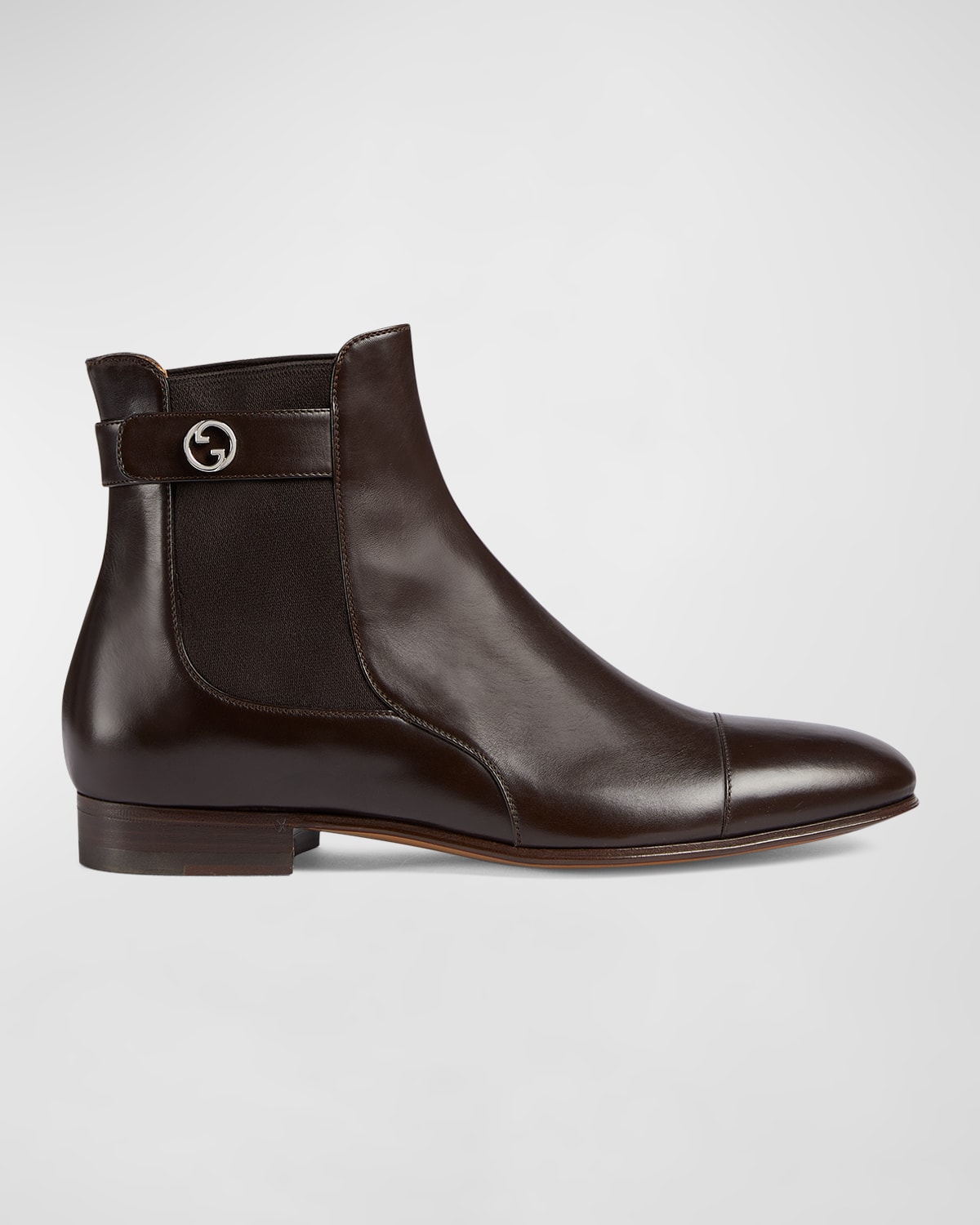 Gucci Men's Blondie Leather Buckle Chelsea Boots In Cocoa