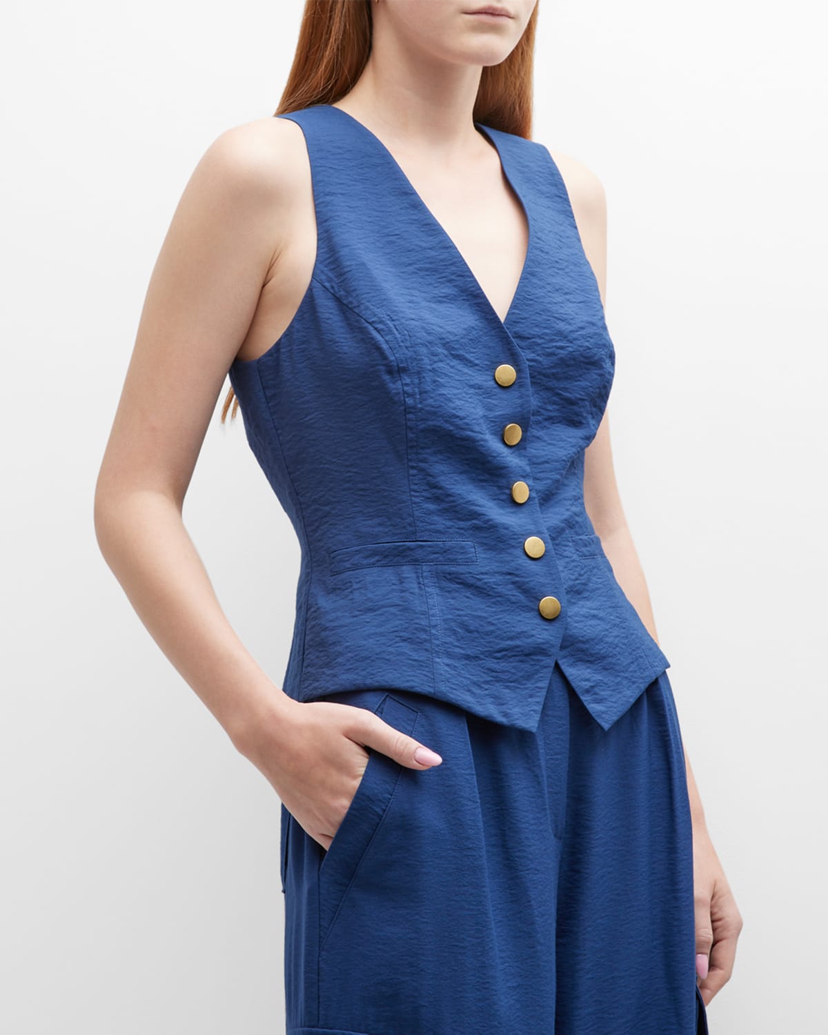 Ramy Brook Cosette Fitted Suiting Waistcoat In Spring Navy