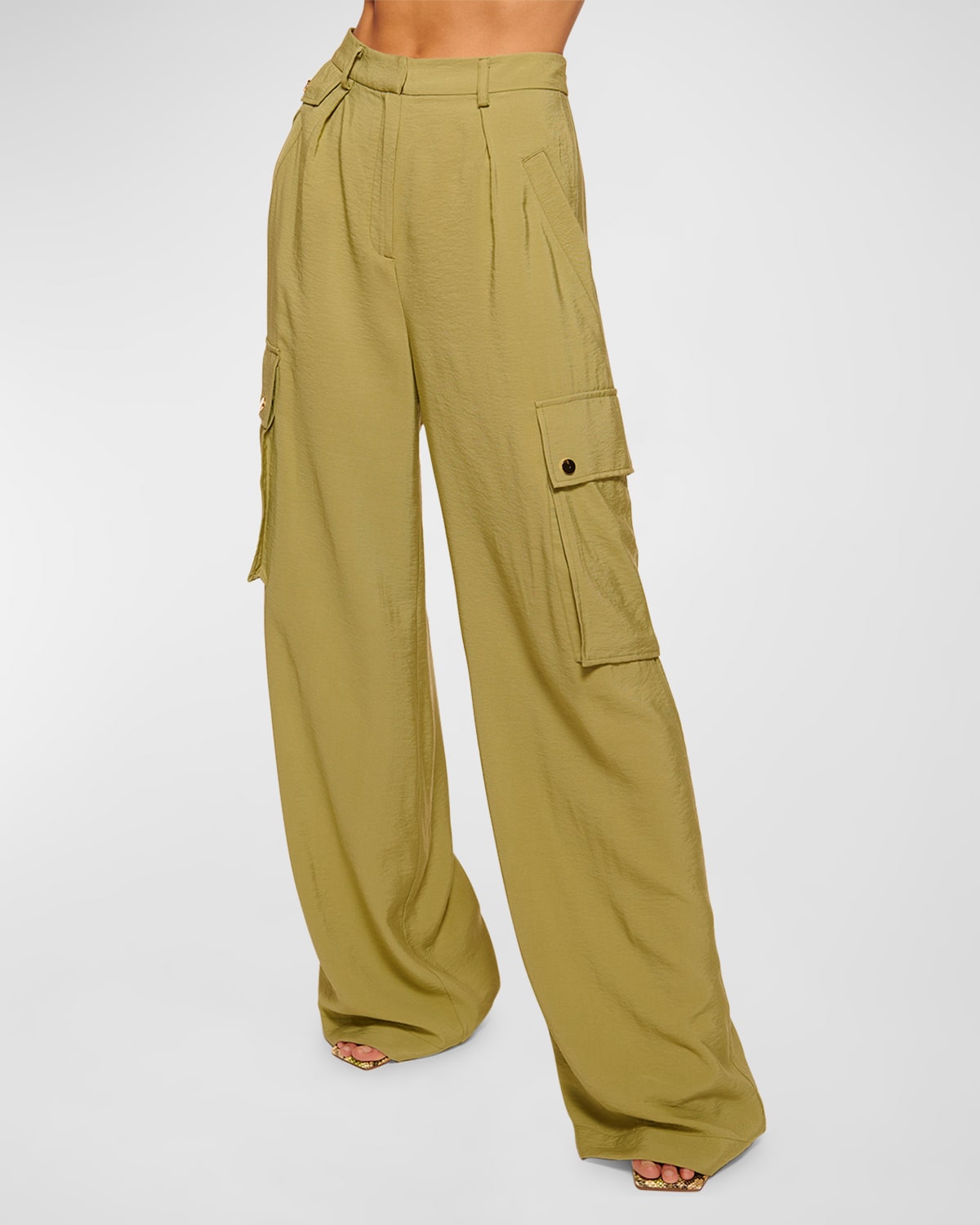 Shop Ramy Brook Emil Wide-leg Relaxed Cargo Pants In Vintage Olive