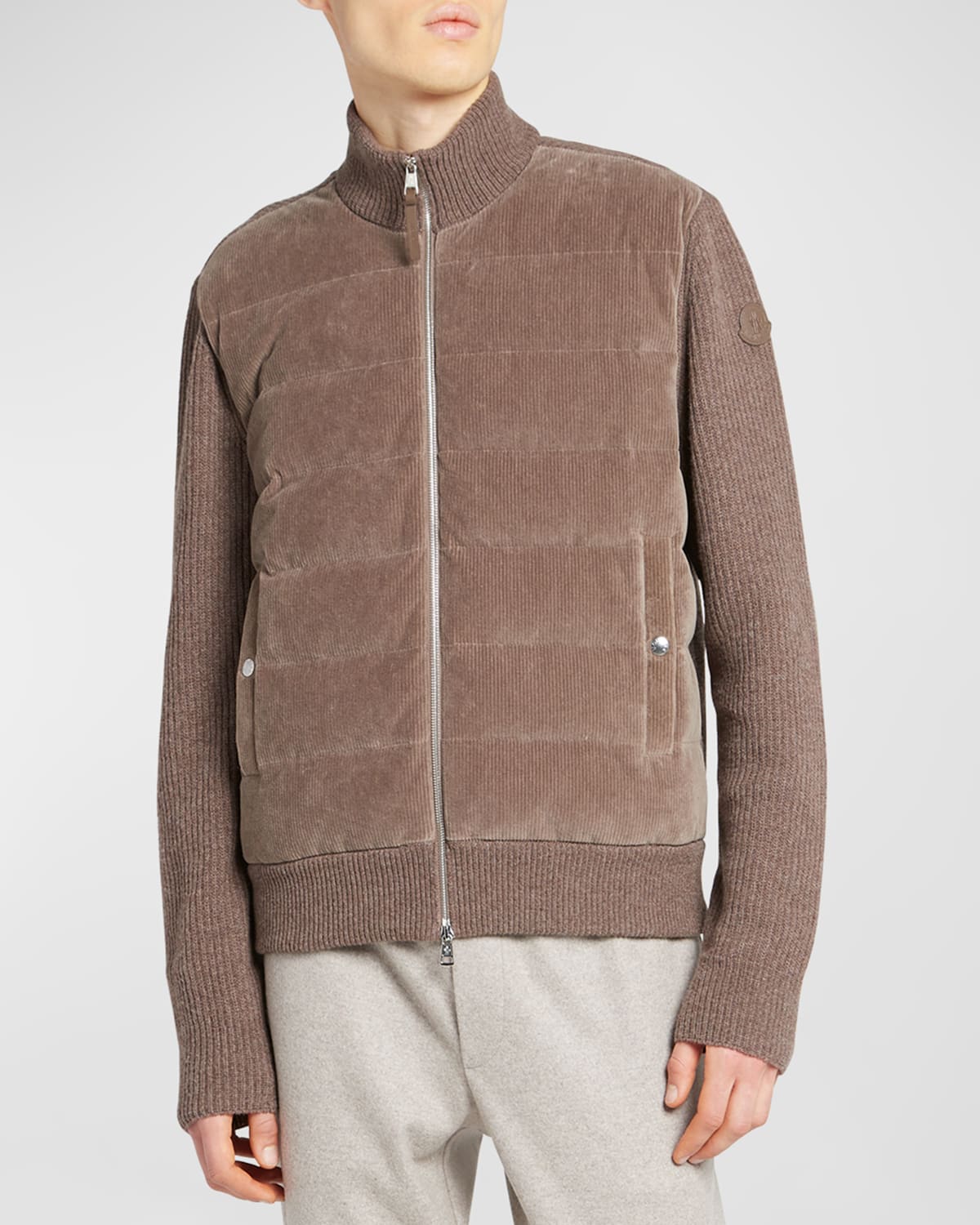 Moncler Men's Padded Zip Up Cardigan In Brown
