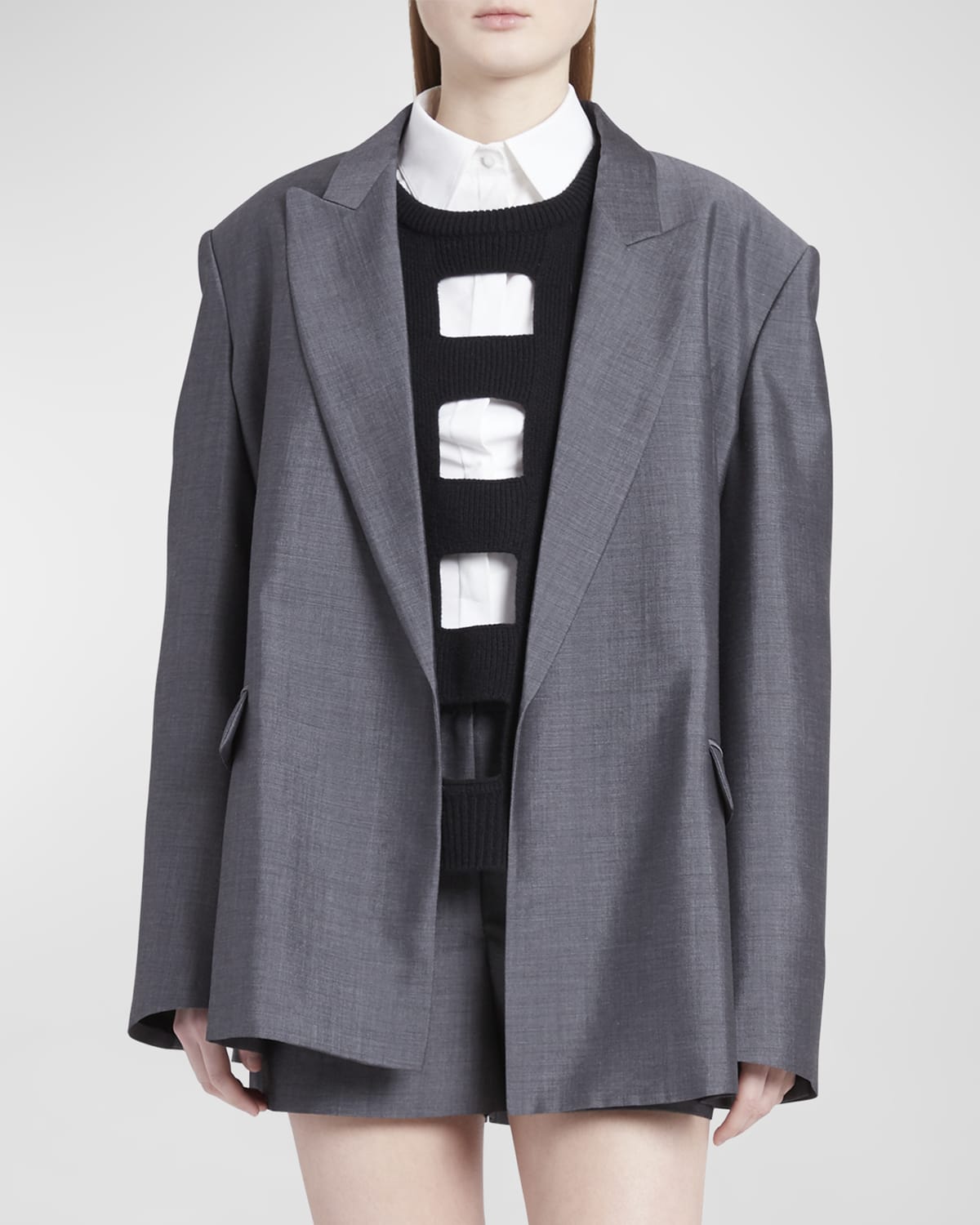 Shop Valentino Mohair Wool Relaxed Blazer Jacket In Dark Gray
