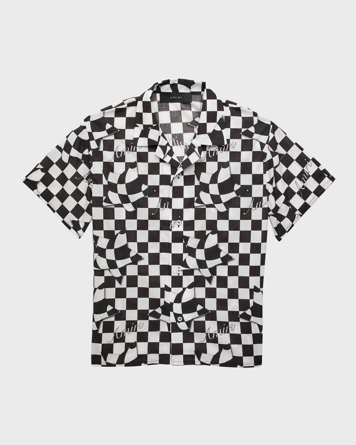 Amiri Kid's Checkered Logo-print Shirt In Black