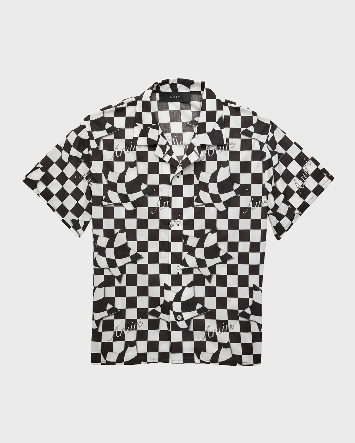 AMIRI KID'S CHECKERED LOGO-PRINT SHIRT