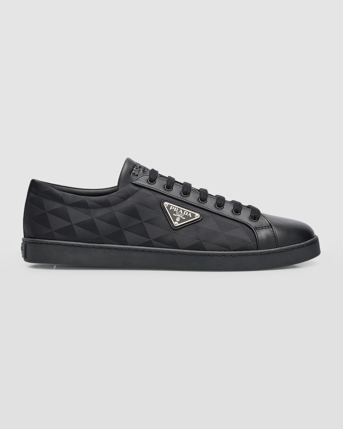 Shop Prada Men's Nylon Triangle Logo Low-top Sneakers In Nero