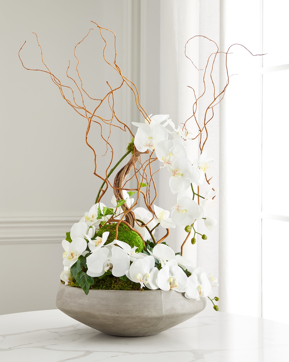 John-richard Collection Waterfall Orchids 34" Faux Floral Arrangement In Concrete Pot