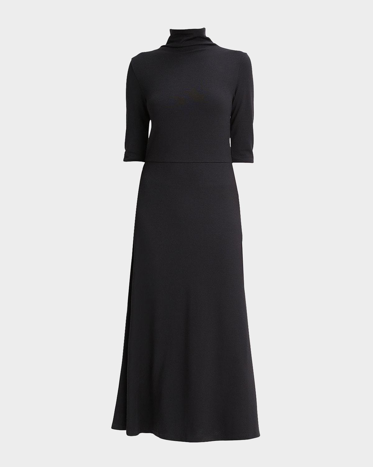 Shop Vince Elbow-sleeve Turtleneck Midi Dress In Black