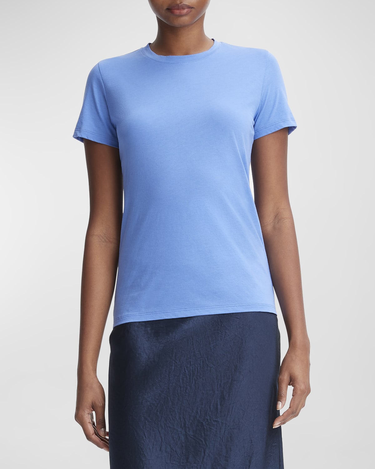 Shop Vince Essential Crewneck Short-sleeve Cotton T-shirt In Wave Quartz