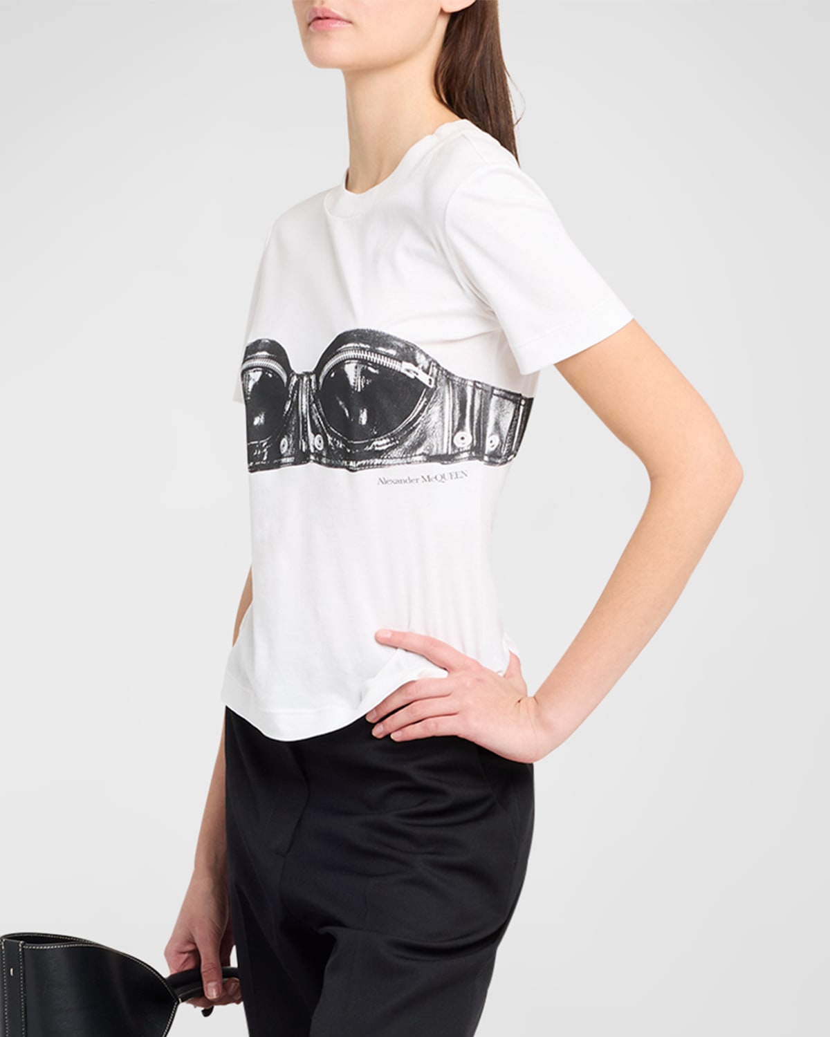 Alexander Mcqueen Bustier-print Crewneck T-shirt In Whtbordeux