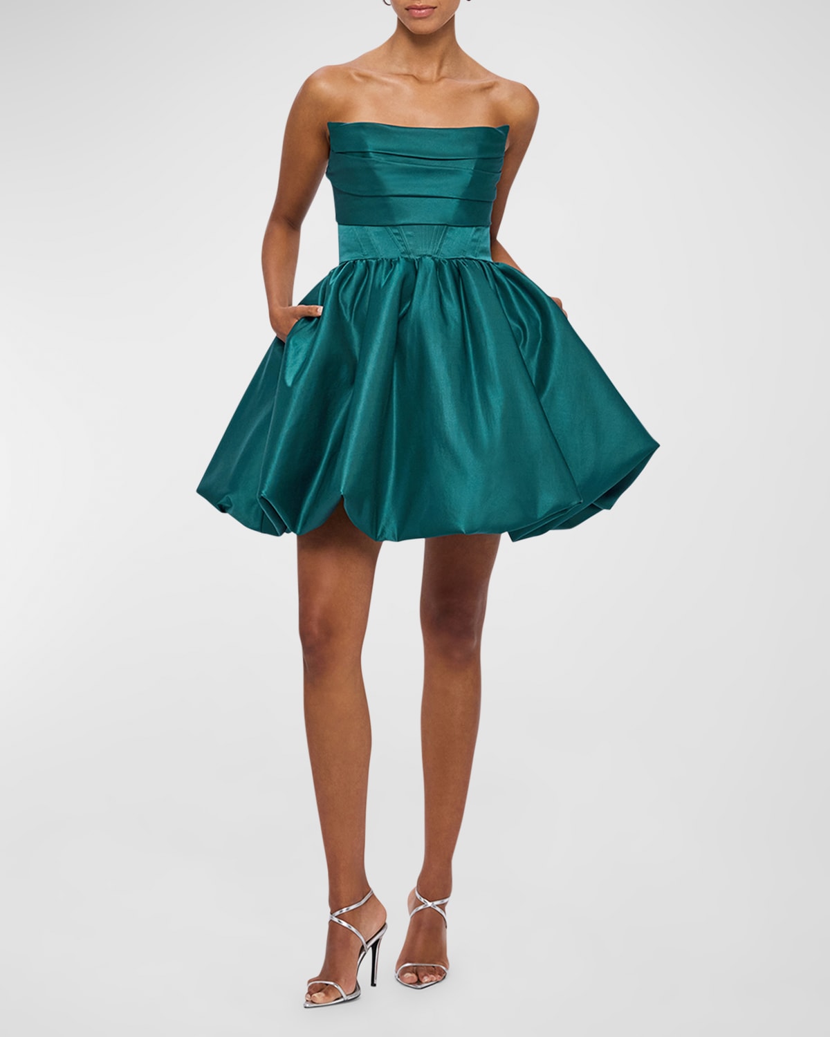 Leo Lin Katy Cotton & Silk Strapless Bustier Mini Dress In Teal