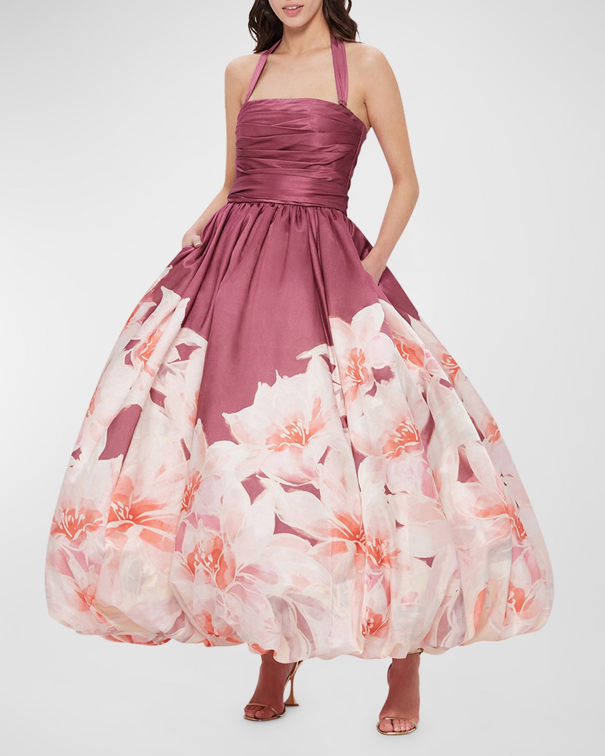 Leo Lin Nadia Voluminous Floral Silk Cotton Gown In Hibiscus Orient P