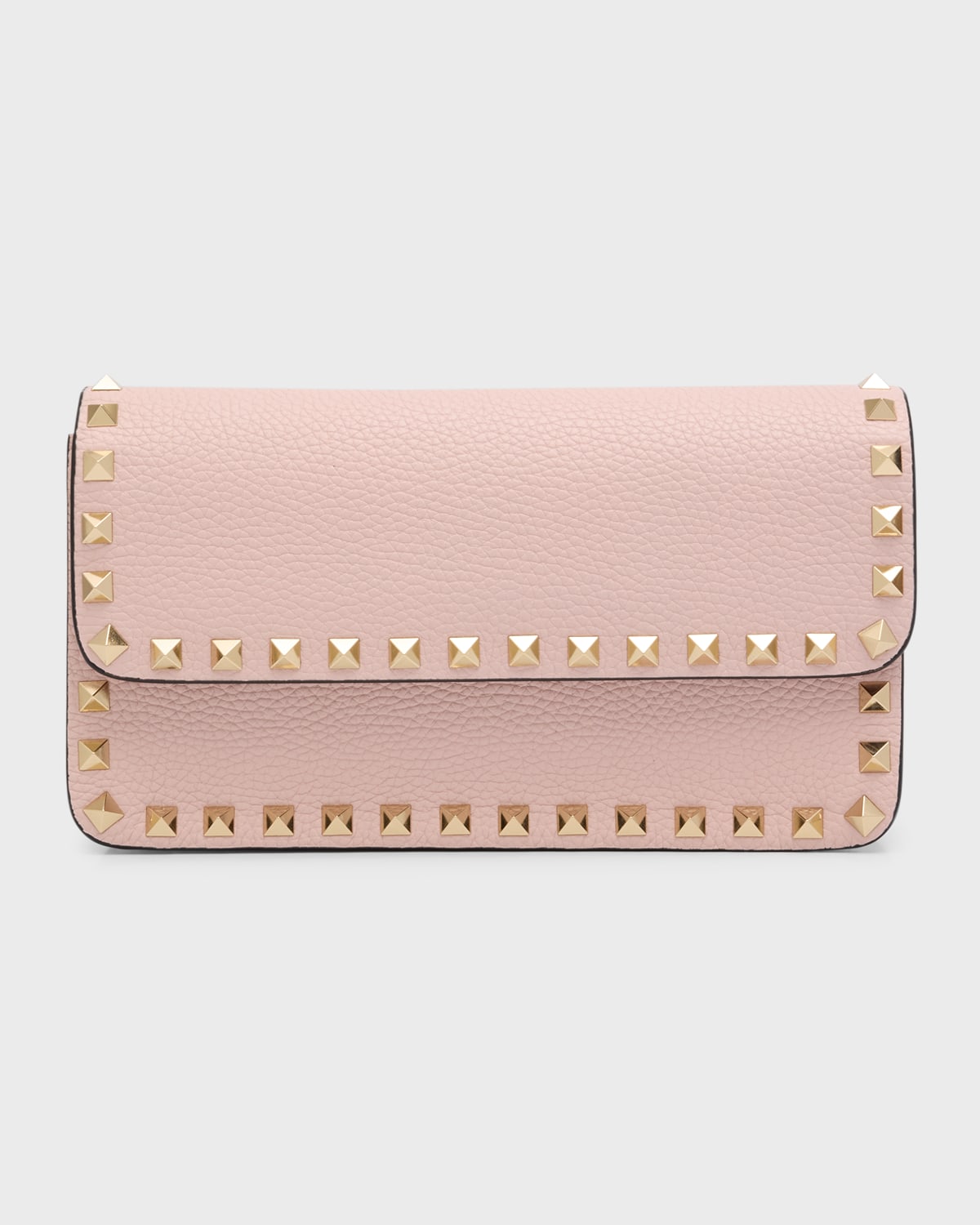 Valentino Garavani Rockstud Leather Wallet On Chain In Rose Quartz