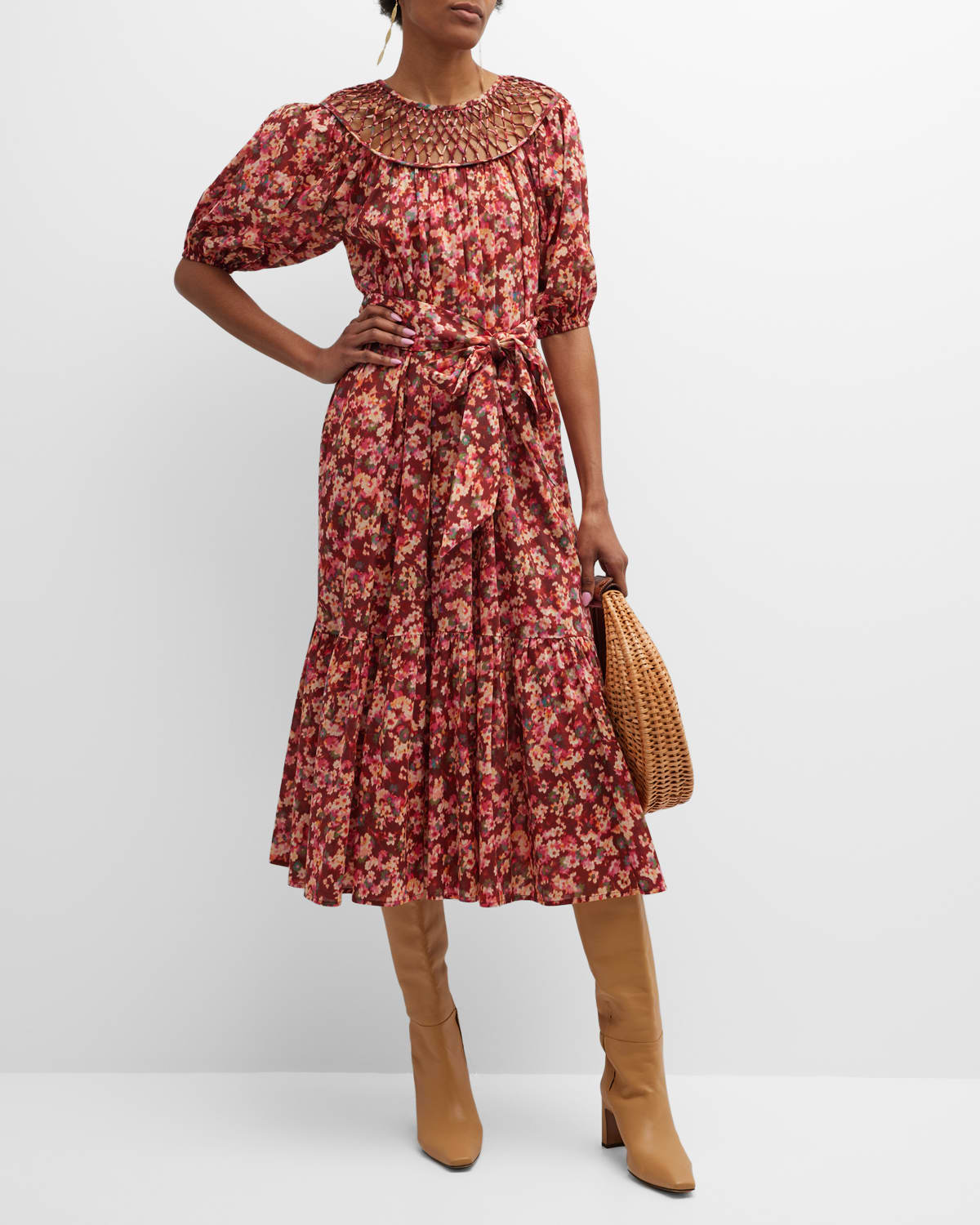 Andersson Floral-Print Woven Midi Dress