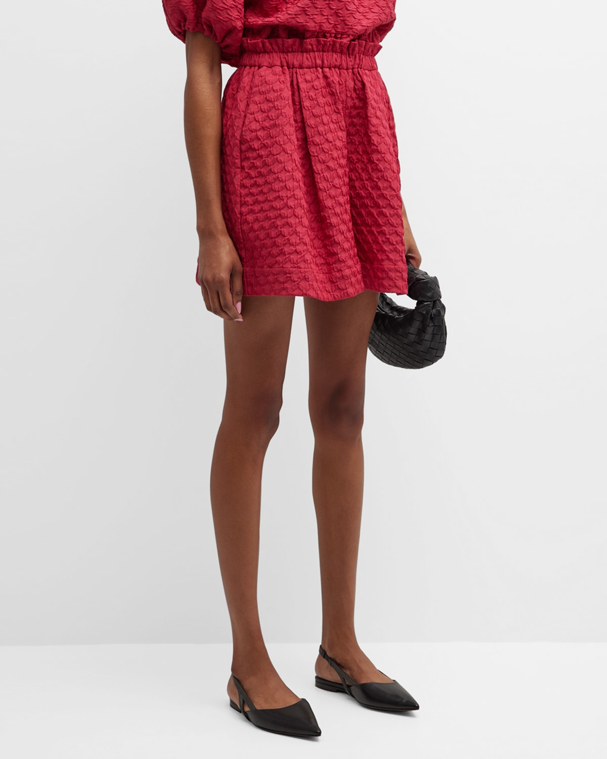 Merlette Paquin Pleated Wide-leg Jacquard Shorts In Deep Pink