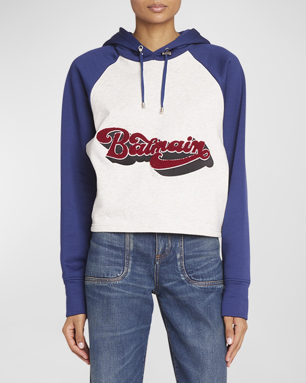 Balmain Logo-print Raglan-sleeve Hoddie In Grey Multi