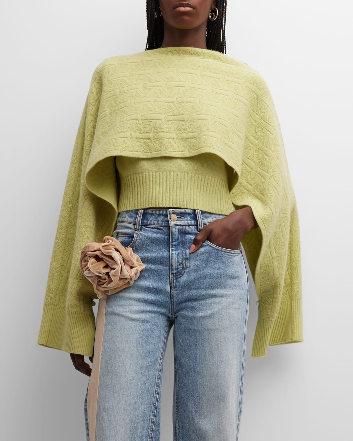 Hellessy Harriss Cashmere Cape-sleeve Sweater Vest In Green/ Citron Tea