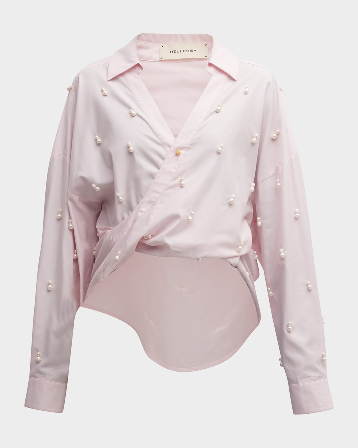 Shop Hellessy Alder Twist-front Pearl Embroidered Shirt In Pink