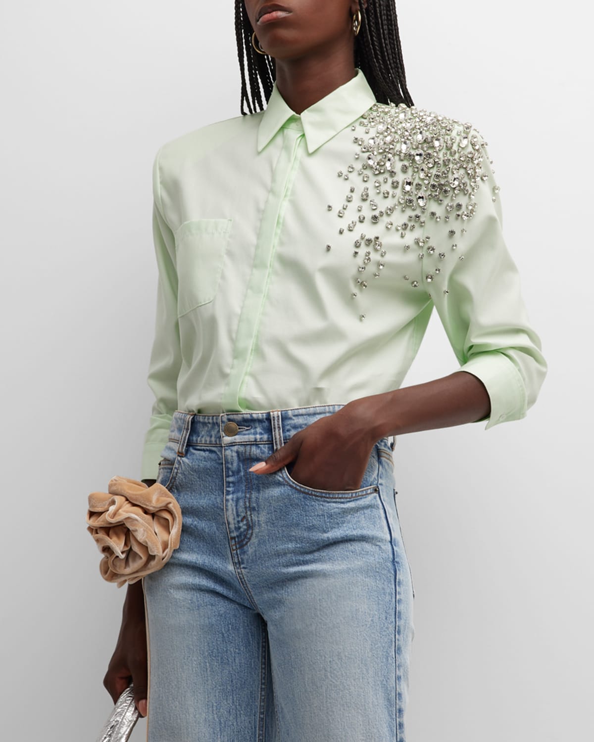 Alfred Crystal-Embroidered Button-Front Shirt