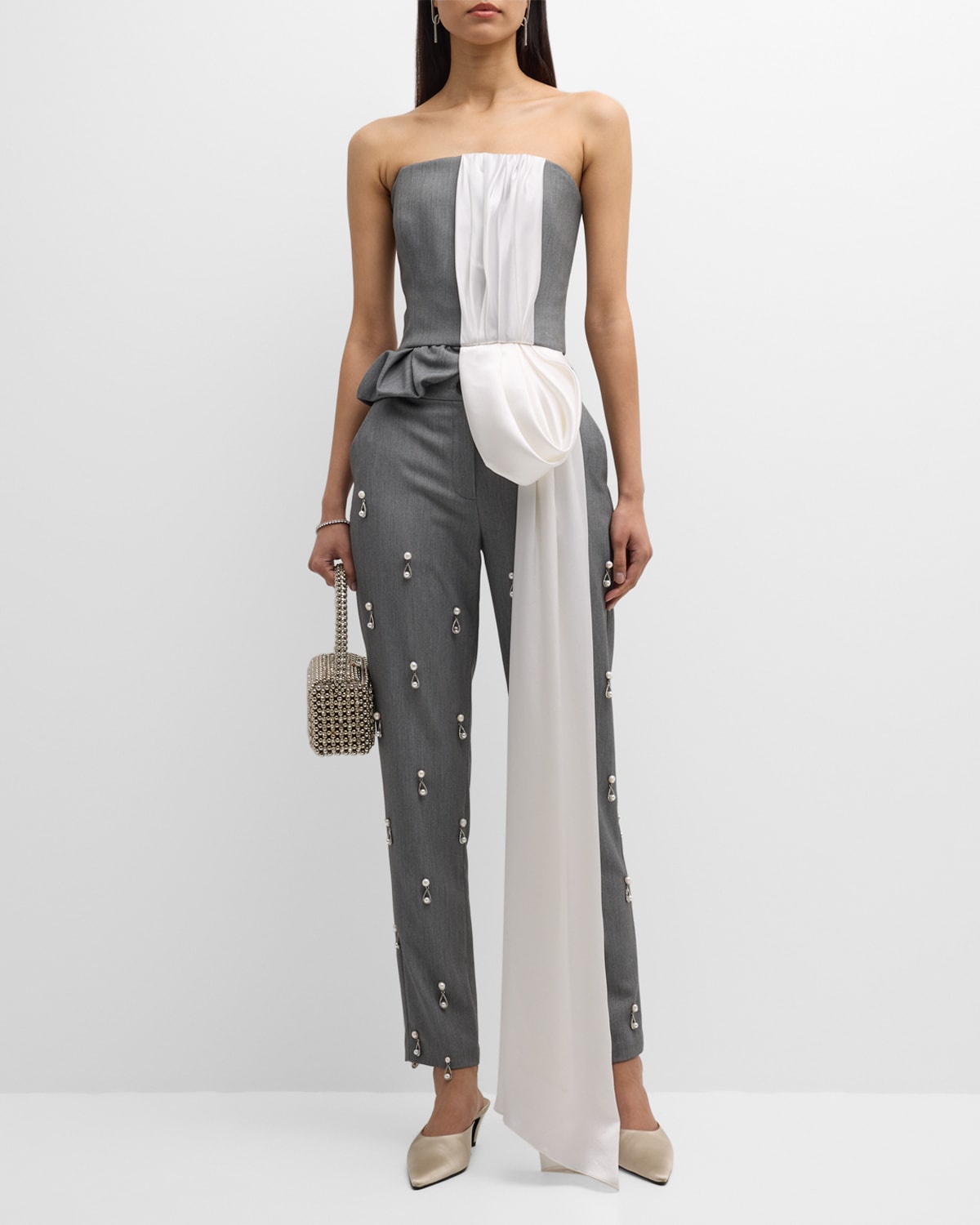 Hellessy Honore Asymmetric Bustier With Long Drape In Ash Grey