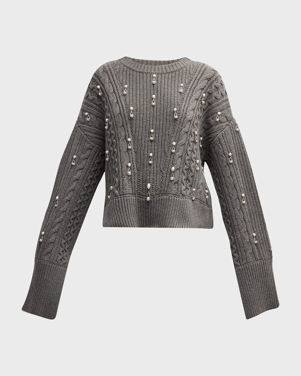 Shop Hellessy Ezra Crewneck Pearl-embroidered Sweater In Mid Grey