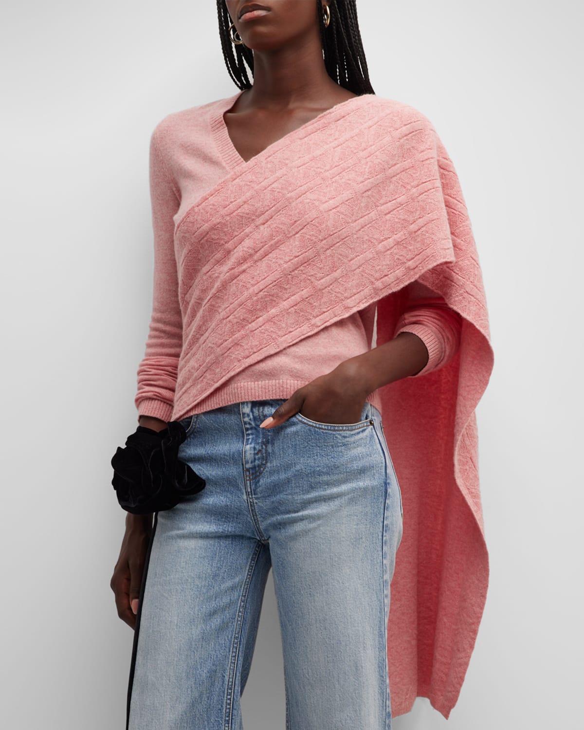Shop Hellessy Colt Cashmere Sweater With Shoulder Scarf In Coraline Pink