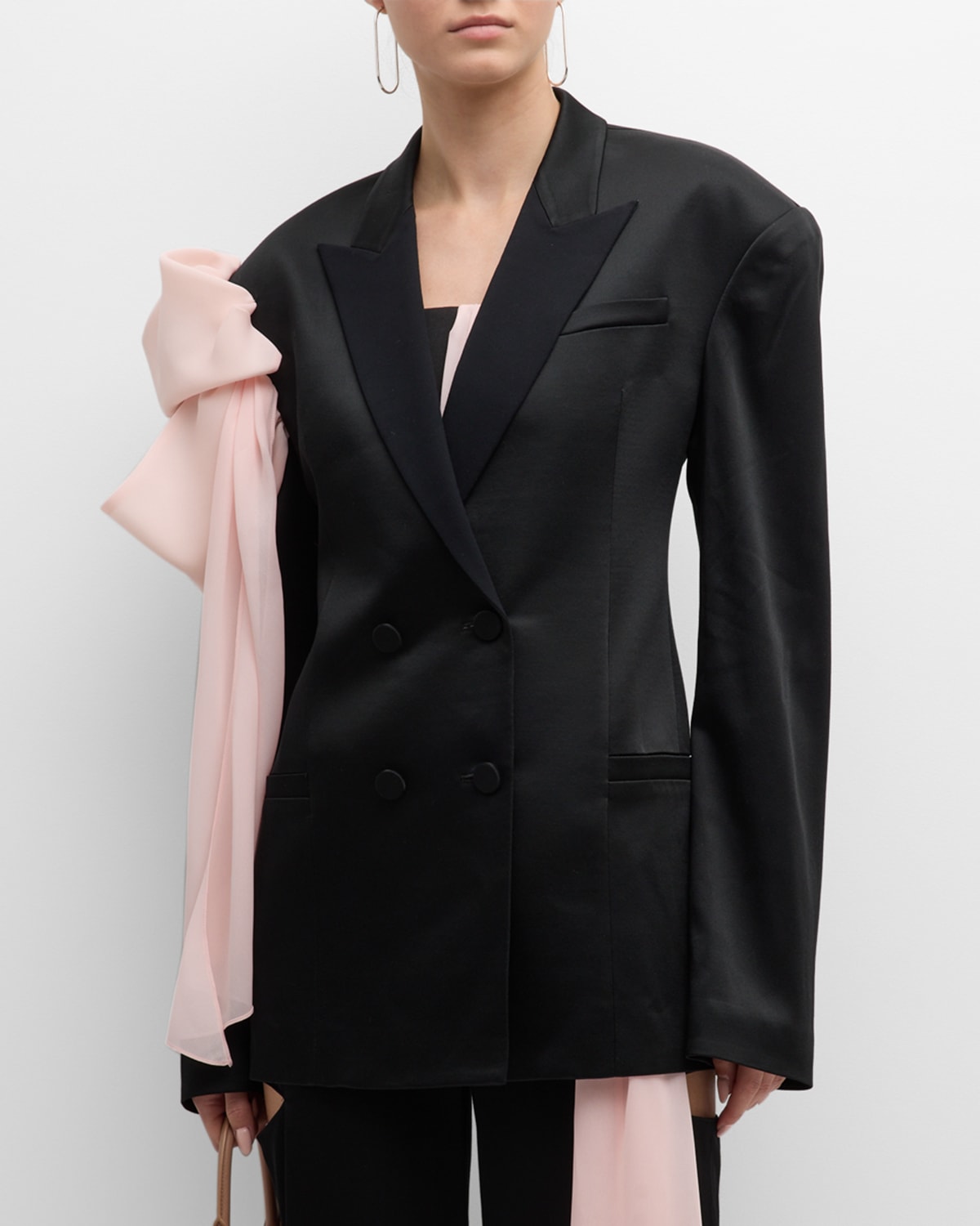Hellessy Didier Draped Bow Double-breasted Oversized Blazer Jacket In Black/rosette