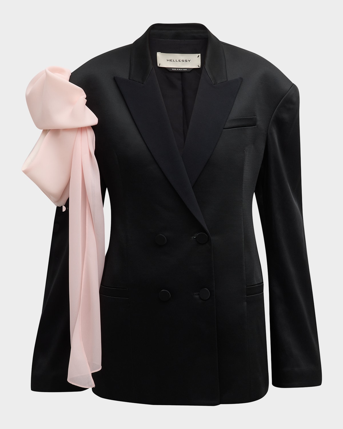 Hellessy Didier Draped Bow Double-breasted Oversized Blazer Jacket In Black/rosette