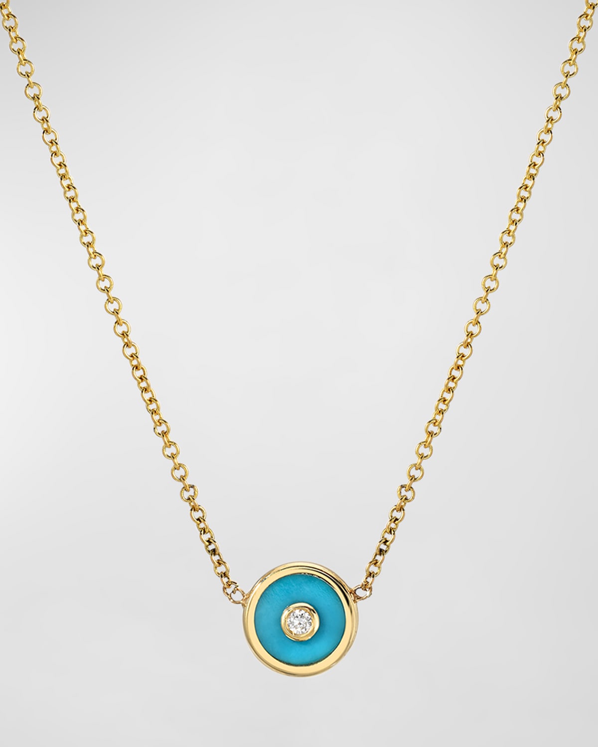 Mini Compass Turquoise Pendant Necklace with Diamond Center
