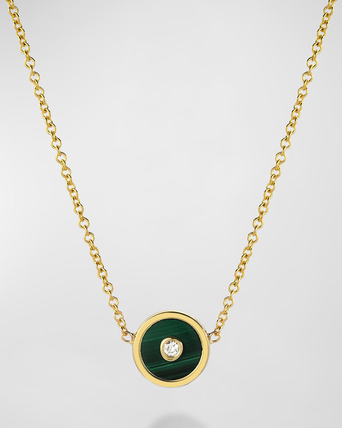 Mini Compass Malachite Pendant Necklace with Diamond Center