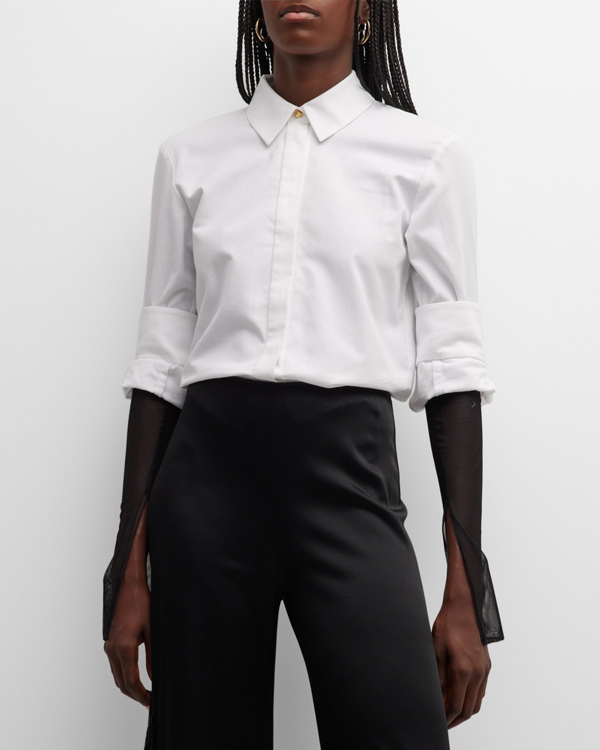 Shop Hellessy Declan Collared Tulle-sleeve Shirt In White