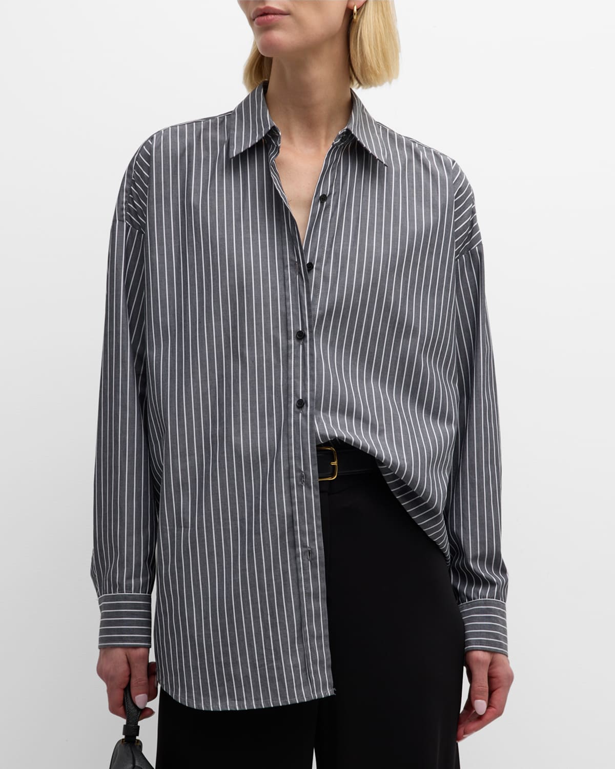 Shop Nili Lotan Mael Striped Oversized Shirt In Blackwhite Stripe