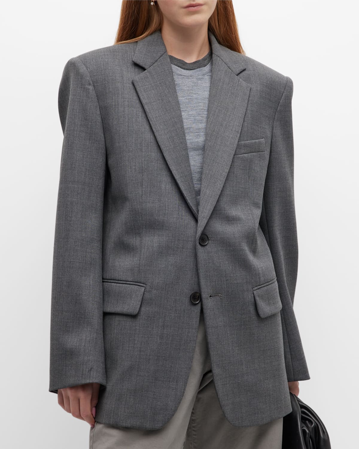 Nili Lotan Boyfriend Wool Blazer Jacket In Heather Grey