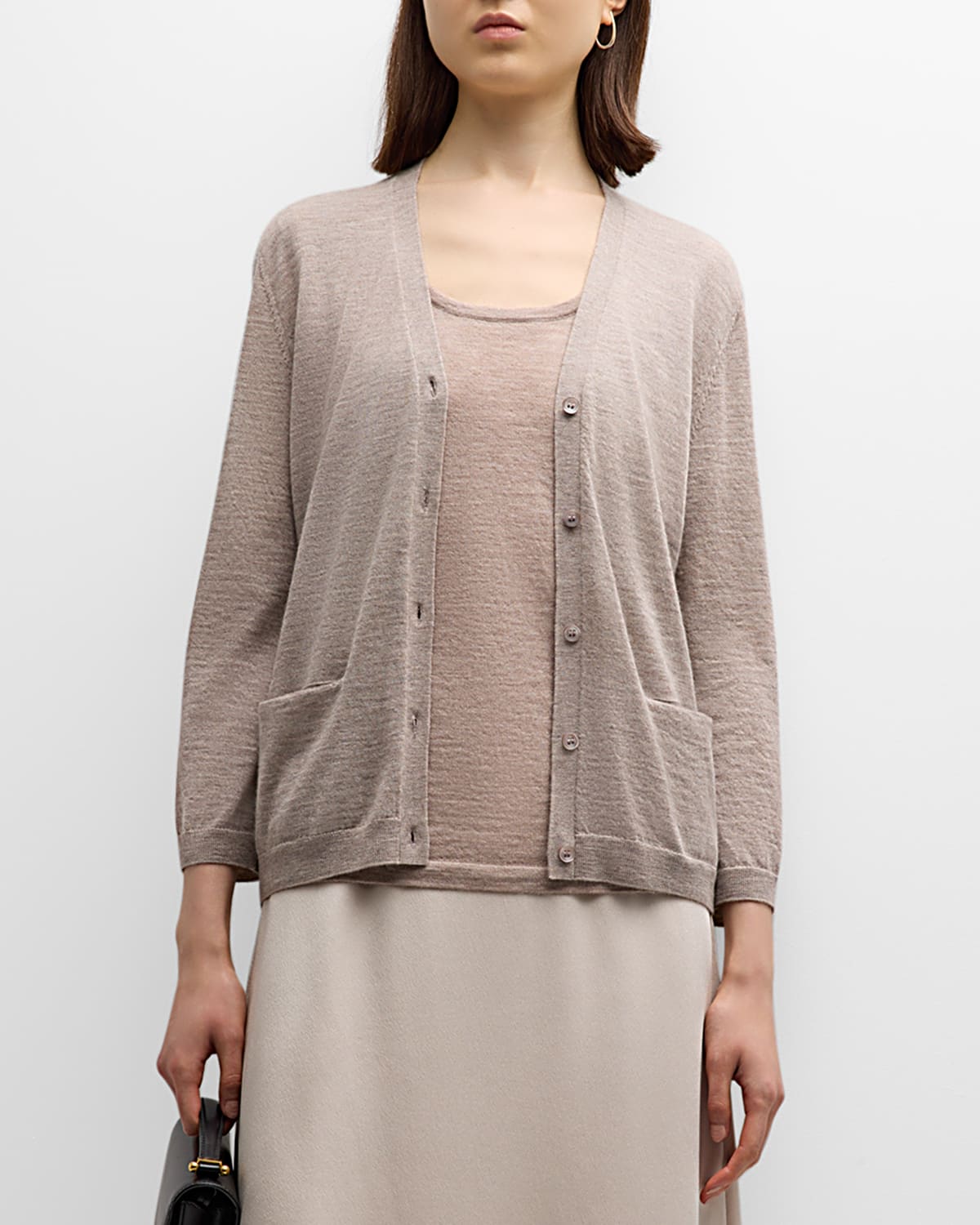 Neiman Marcus Cashmere Superfine Button-front Cardigan In Cafe
